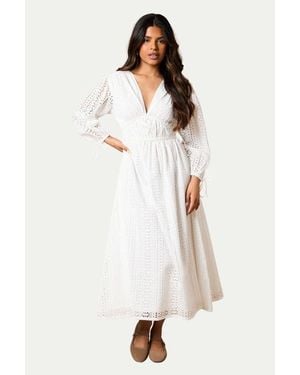 Oasis Petite Front Puff Sleeve Midi Dress - White