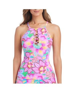Rod Beattie Print High Neck Tankini Top - Purple