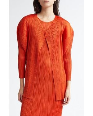 Pleats Please Issey Miyake Monthly Colors July Pleated Cardigan - Red