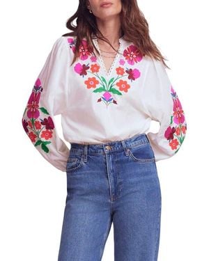 Boden Embroidered Floral Dolman Sleeve Top - Blue