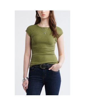 Treasure & Bond Cap Sleeve Stretch Cotton & Modal Rib T-Shirt - Green