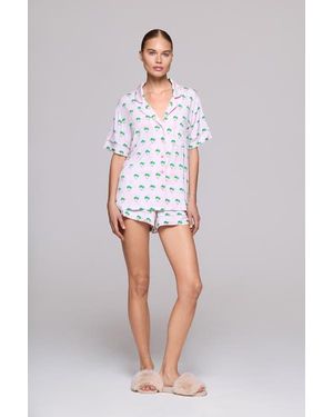 Crickle Daisy Palm Spring Sky Short Pajama Set - White