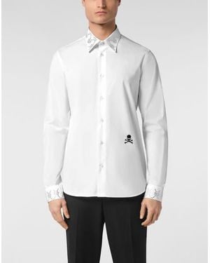 Philipp Plein Shirt Sugar Daddy Cut Ls Monogram Strass Monogram Strass - White