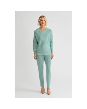 Misook Relaxed Pointelle Soft Knit Sweater - Green