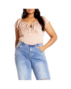 City Chic Mae Ruffle Off The Shoulder Crop Top - Blue