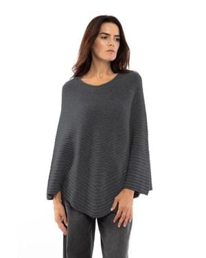 Monticelli Cashmere Pure Cashmere Ribbed Knit Poncho - Gray