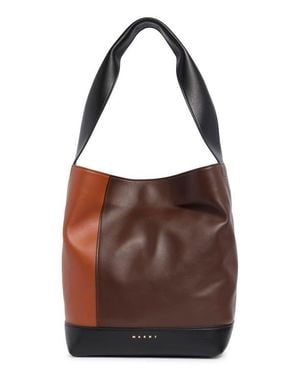 Marni Small Pod 2.0 Colorblock Lambskin Leather Tote - Brown