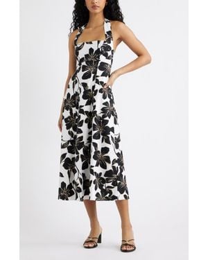 Open Edit Linen Blend Halter Midi Dress - Black