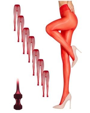 LECHERY 7-Pack Glossy Sheer Run Resistant Party Evening Tights For - Red