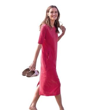 Celtic & Co. Linen Cotton Blend Button Back Dress - Red