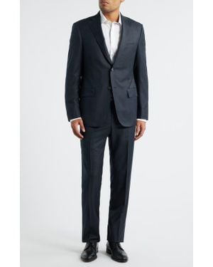 Heritage Gold Milano Contemporary Fit Plaid Super 130S Wool Twill Suit - Blue