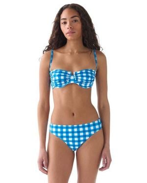 Kate Spade Gingham Ruched Bra Swim Top Swimsuit - Blue