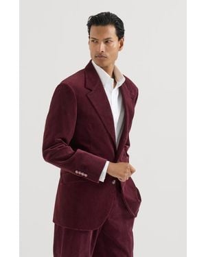 Brunello Cucinelli Comfort Cotton And Cashmere Corduroy Cavallo Tailor Blazer With Metal Buttons - Red