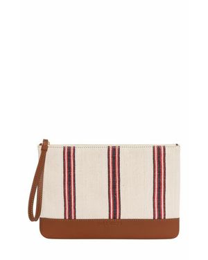 Kai & Vrosi Apollon Calfskin & Handloomed Fabric Clutch - Pink