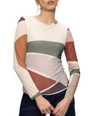 Sanctuary Floral Print Long Sleeve Mesh Top - Gray