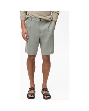 Mango Pleated Linen Bermuda Shorts - Gray