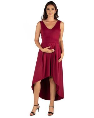 24seven Comfort Apparel Maternity Sleeveless Fit And Flare High Low Dress - Red