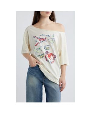 GOLDEN HOUR Stay Salty Graphic Off The Shoulder T-Shirt - Gray