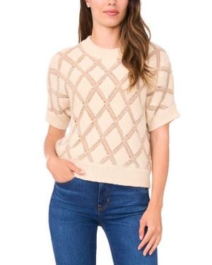 Halogen® Short Sleeve Diamond Stitch Sweater - Blue