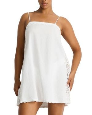 Sea Level Shore Linen Paneled Cover-Up Dress - White
