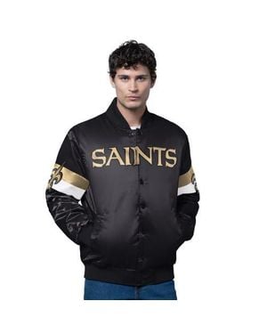 Starter New Orleans Saints Triple Option Satin Varsity Full-Snap Jacket - Black