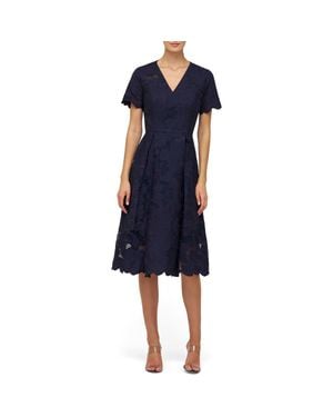 Kay Unger Luna Embroidered Midi Dress - Blue