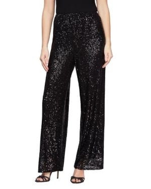 Alex Evenings Sequin Straight Leg Pants - Black