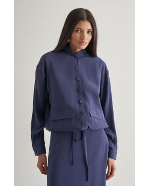 Mizalle Drawstring Jacket - Blue