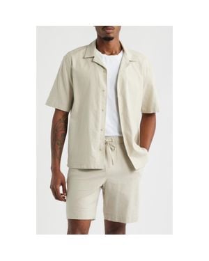 Open Edit Stretch Linen Blend Camp Shirt - Natural