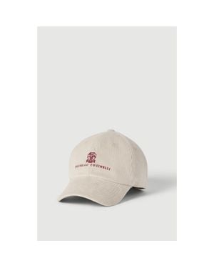 Brunello Cucinelli Comfort Cotton And Cashmere Corduroy Baseball Cap With Embroidered Logo - White