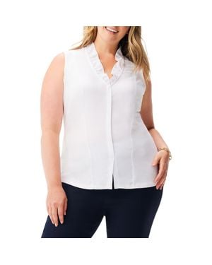 NIC+ZOE Ruffle Around Mixed Media Sleeveless Top - White