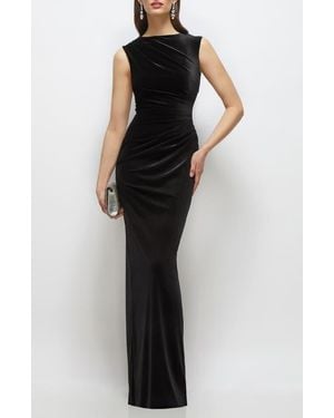 After Six Ruched Velvet Column Gown - Black