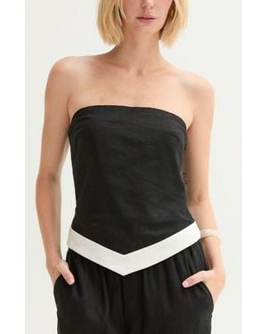 Crescent Asymmetric Hem Linen Blend Tube Top - Black