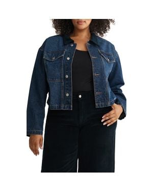 WARP+WEFT Avl Crop Denim Jacket With Corduroy Collar - Blue