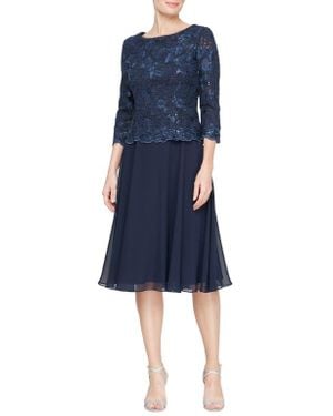 Alex Evenings Embroidered Bodice Mock Cocktail Dress - Blue