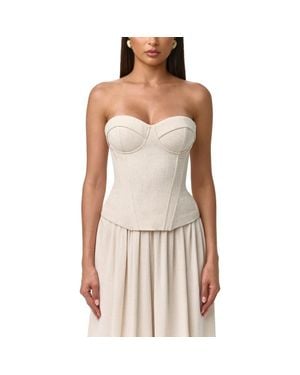 Naked Wardrobe Strapless Suiting Bustier Top - Natural
