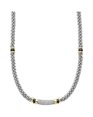 Lagos Two-Tone Ceramic Caviar Diamond Necklace - Metallic