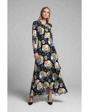 Mizalle Special Patterned Cutout Dress - Blue