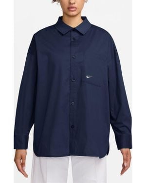 Nike Sportswear Chill Stretch Cotton Poplin Button-Up Shirt - Blue