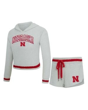 Concepts Sport Scarlet Nebraska Huskers Whitley Long Sleeve Hoodie Top & Shorts Set - White
