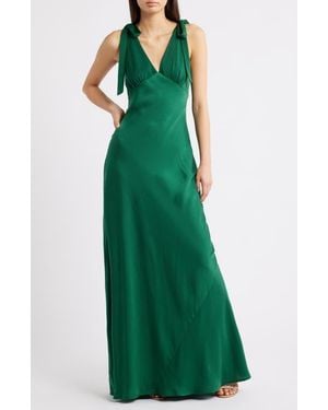 Wayf Ottilie Tie Strap Satin Gown - Green