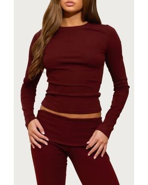 Edikted Ivanne Long Sleeve Stretch Cotton Top - Red