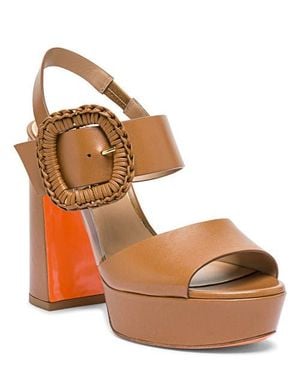 Santoni Leather High-Heel Sandal With Woven Buckle - Brown