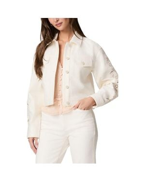 PAIGE Michele Embroidered Sleeve Crop Denim Jacket - White