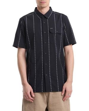 Volcom Whitworth Stripe Short Sleeve Button-Up Shirt - Black