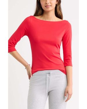 BP. Boat Neck Three-Quarter Sleeve Top - Red