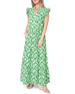 Gibsonlook Floral Print Flutter Sleeve Maxi Dress - Green