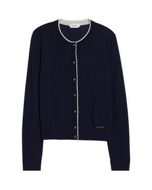 Versace Tipped Wool Blend Cardigan - Blue