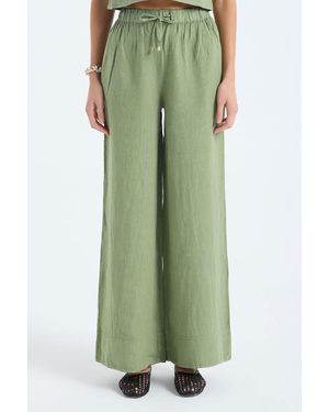 Monlicia Ciel 100% Linen High-Waist Wide-Leg Pants - Green