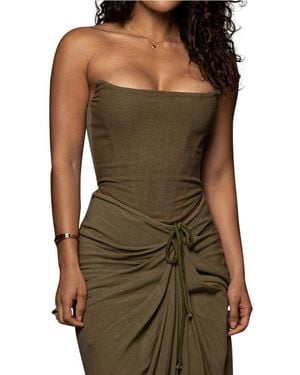 JLUXLABEL Fenix Strapless Cotton & Linen Corset Top - Brown